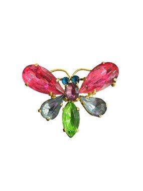 Vintage 1960s Pastel Rhinestone Butterfly Marked "Czech" Stunning MCM Brooch